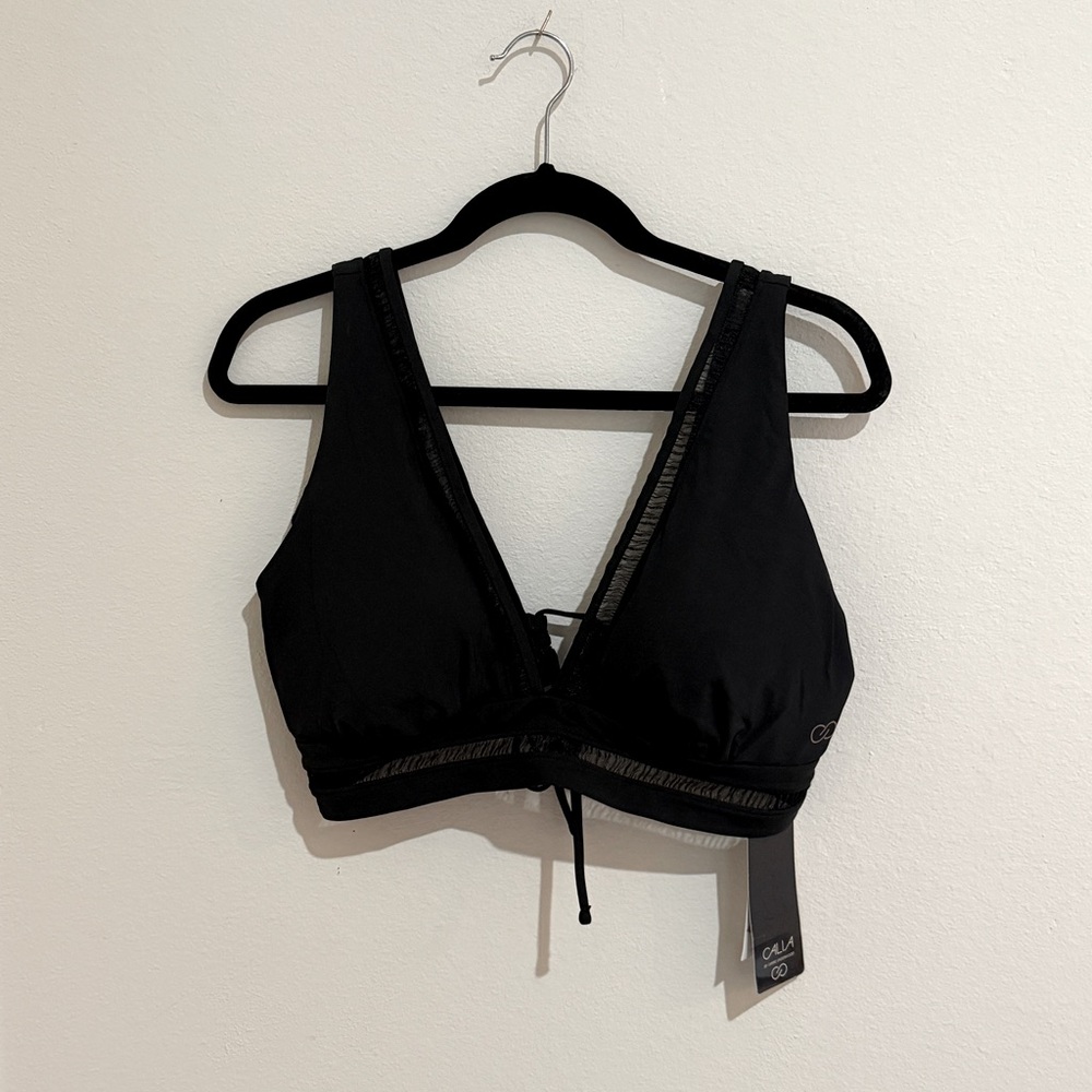 Calia Black long line Plunge V-Neck bikini top caviar
